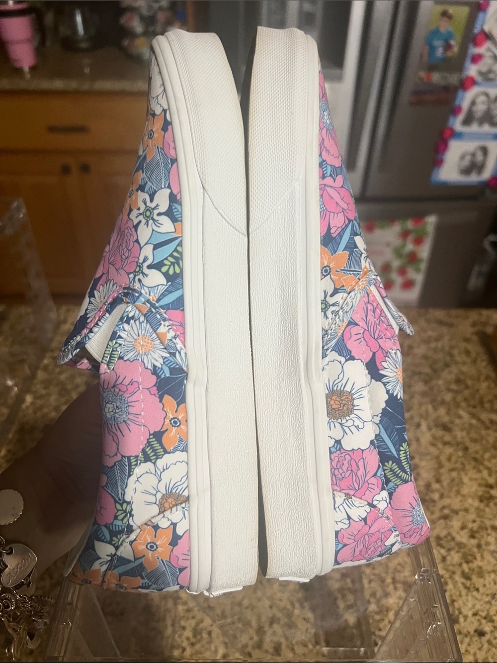 Vans Slip-On Floral Sneakers in Navy, Pink, White - Picture 5 of 6